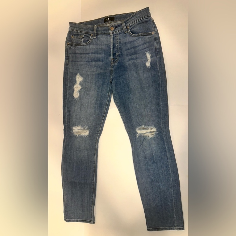 7 For All Mankind Womens Josefina Skinny Boyfriend Blue Jeans Size 27 Distressed